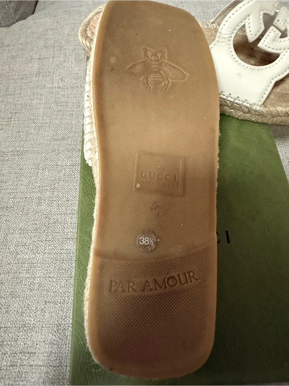 Gucci White Leather Interlocking G Espadrille Slides